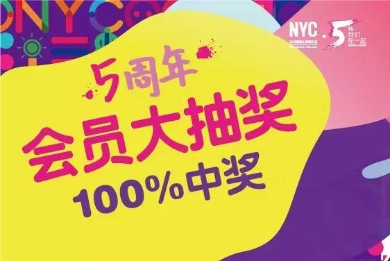 NYC紐約國(guó)際五周年會(huì)員回饋大抽獎(jiǎng)！100%中獎(jiǎng)，人人有份哦